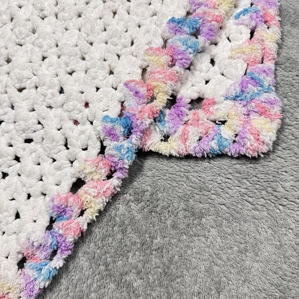 Handmade Crochet Baby Blanket Hat Scarf Set‎ 44x33 Pastel Nursery Gift